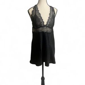 Adore Me Chemise/Slip Sz M Zandy Elegant Black Lace Nightgown Feminine Sexy Lace